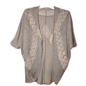 Miami bat wing sleeve open shrug with lace detail, gray, sz S